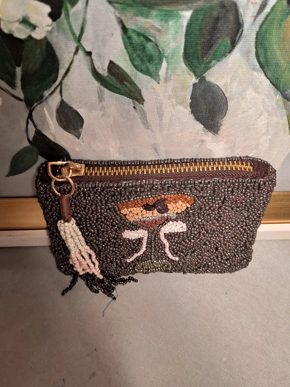 Sincerely Jules Heavily Beaded Espresso Martini Wristlet Clutch Brown Pink Purse